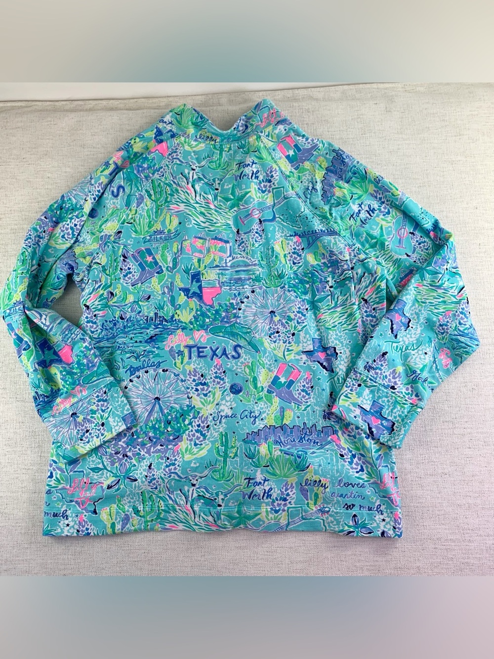 Lilly Pulitzer Bayside Blue Lilly Loves Texas UPF 50 Skipper Popover quarter zip - Picture 9 of 10